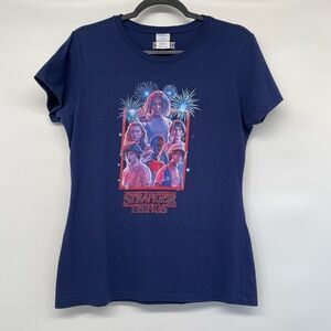 Stranger Things Short Sleeve T-Shirt Netflix Women’s M Blue Character Logo